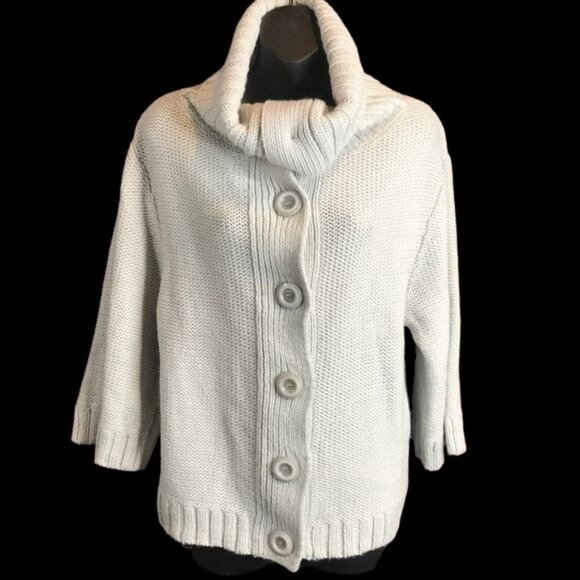 White House Black Market Sweaters - White House Black Market Gray Cardigan Cowl Turtle Neck Sz M